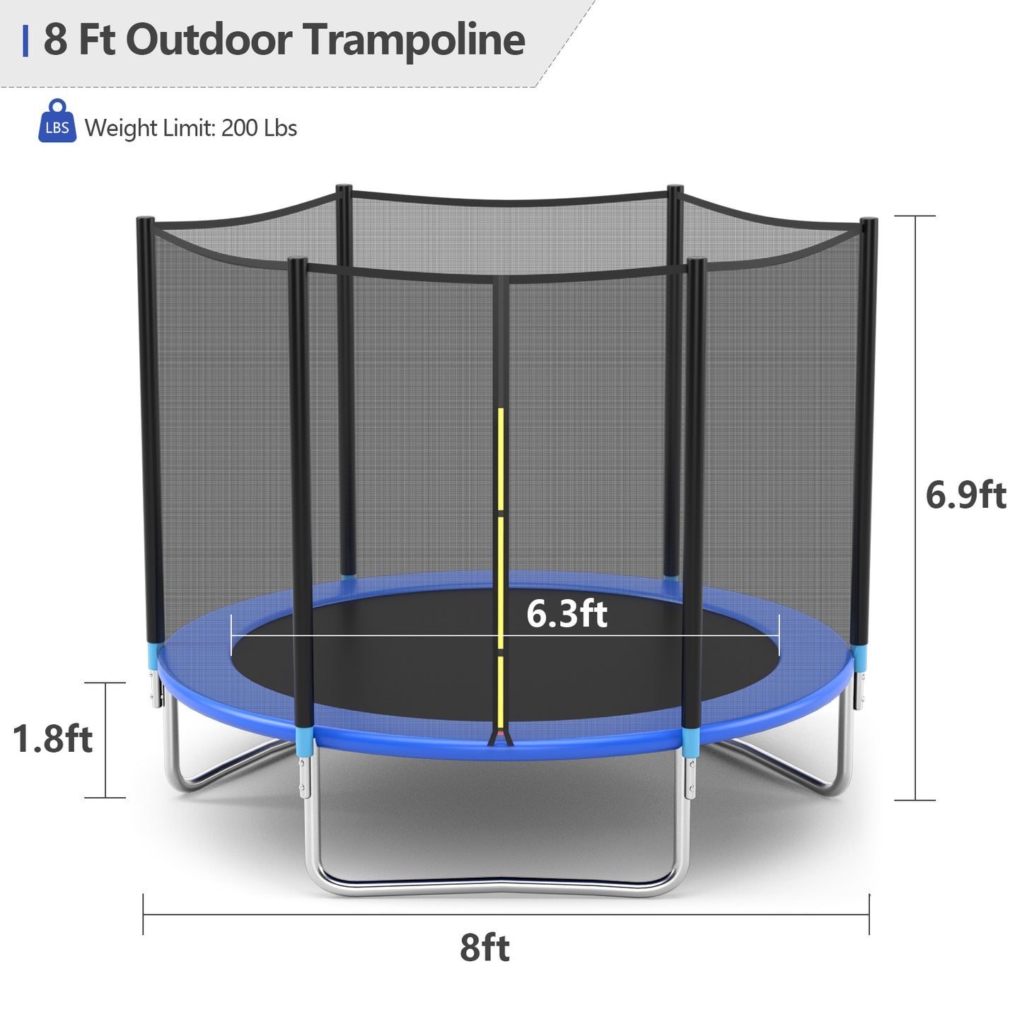 8 feet Safety Jumping Round Trampoline with Spring Safety Pad, Black Trampolines at Gallery Canada