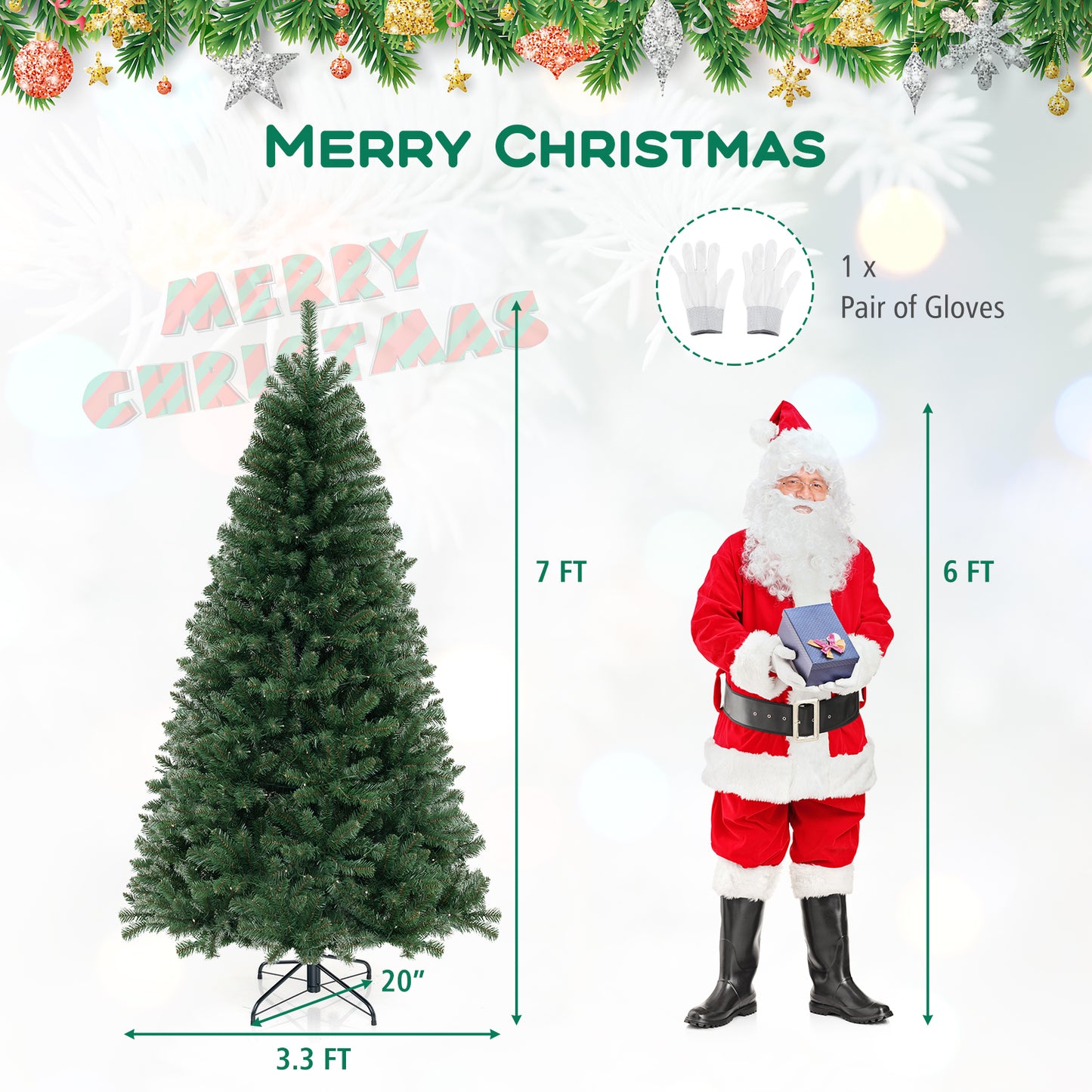 6/7/8 FT Artificial Christmas Tree with 568/830/1182 Branch Tips and 200/250/400 Warm White LED Lights-L, Green Christmas Tree at Gallery Canada