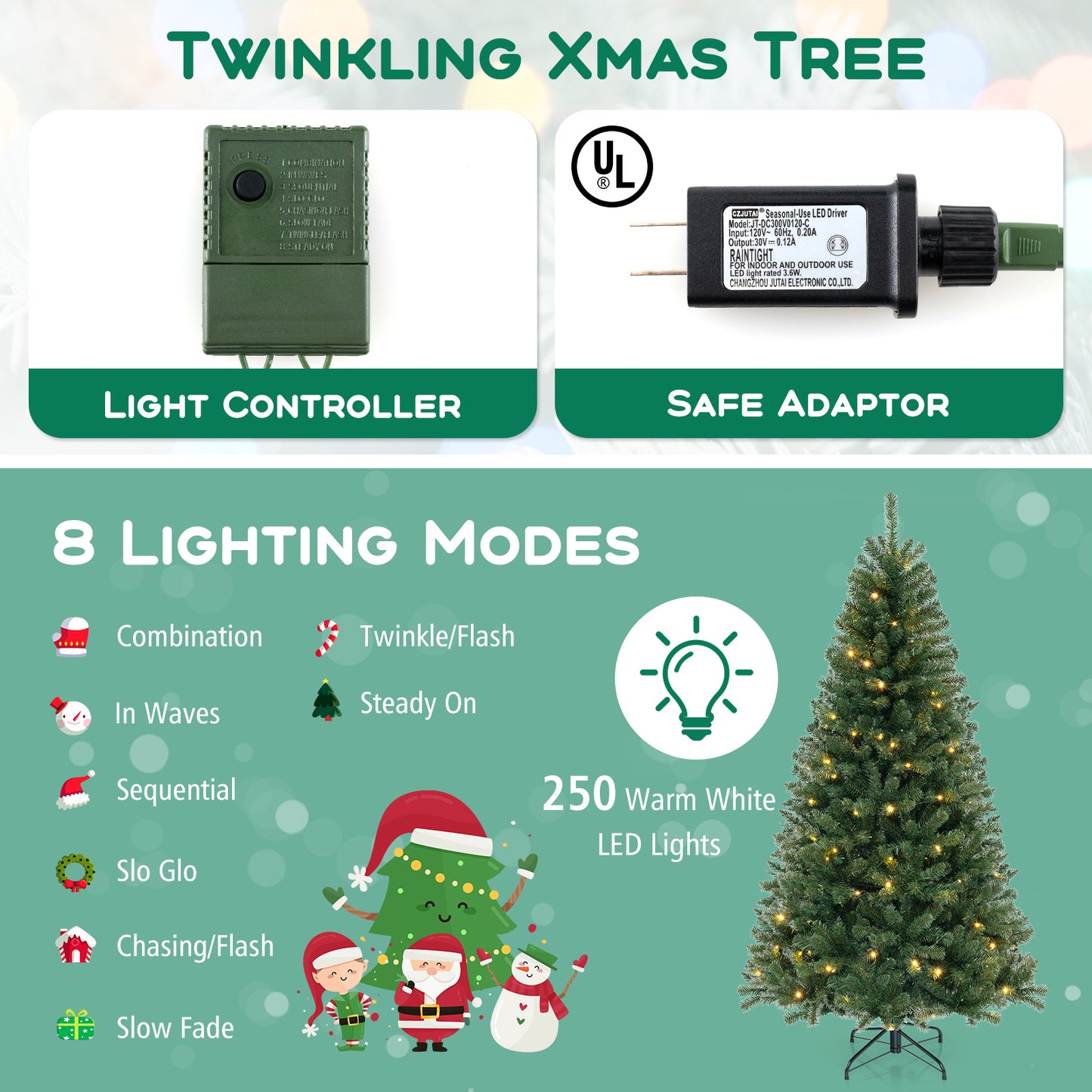 6/7/8 FT Artificial Christmas Tree with 568/830/1182 Branch Tips and 200/250/400 Warm White LED Lights-L, Green Christmas Tree at Gallery Canada