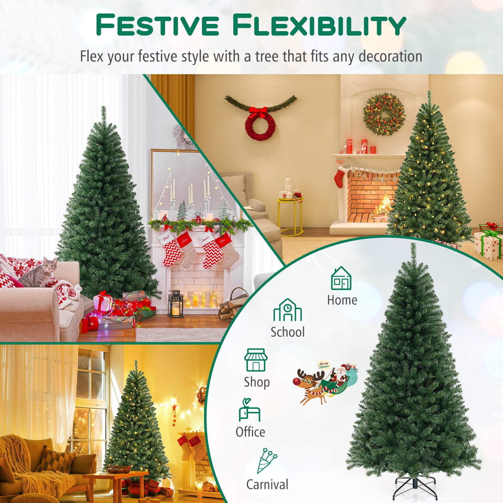 6/7/8 FT Artificial Christmas Tree with 568/830/1182 Branch Tips and 200/250/400 Warm White LED Lights-L, Green Christmas Tree at Gallery Canada