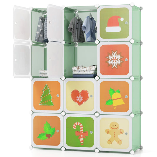 12 Cube Kids Wardrobe Closet With Hanging Section, Doors, Green Kids Storage Green at Gallery Canada