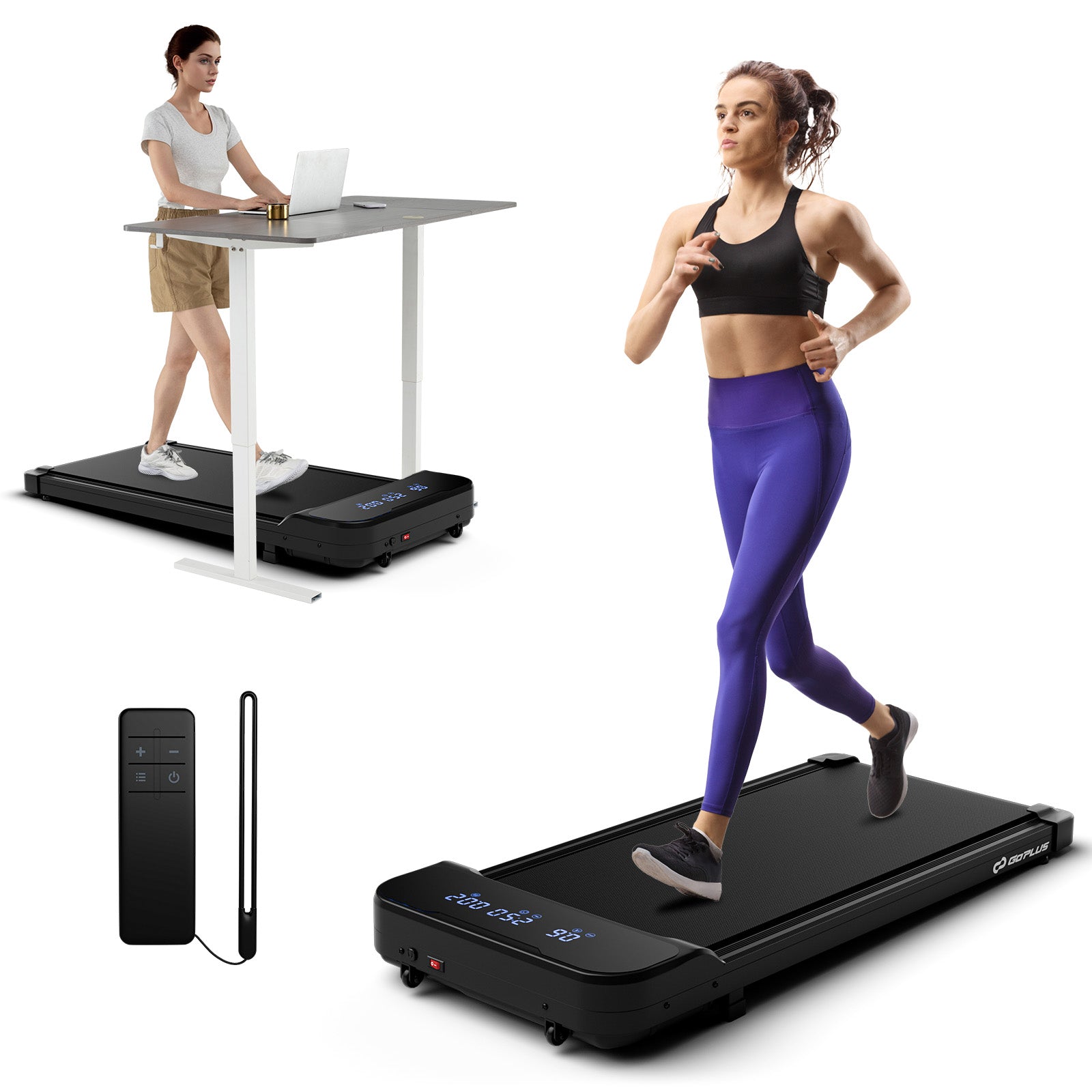 2.5HP Under Desk Treadmill, Remote Control, 3 Modes, Black Treadmills at Gallery Canada