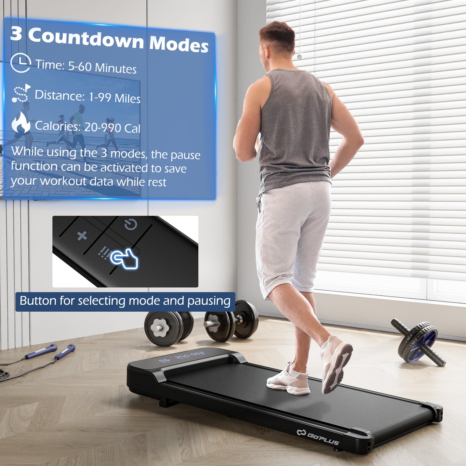 2.5HP Under Desk Treadmill with Remote Control and 3 Countdown Modes, Black Treadmills at Gallery Canada