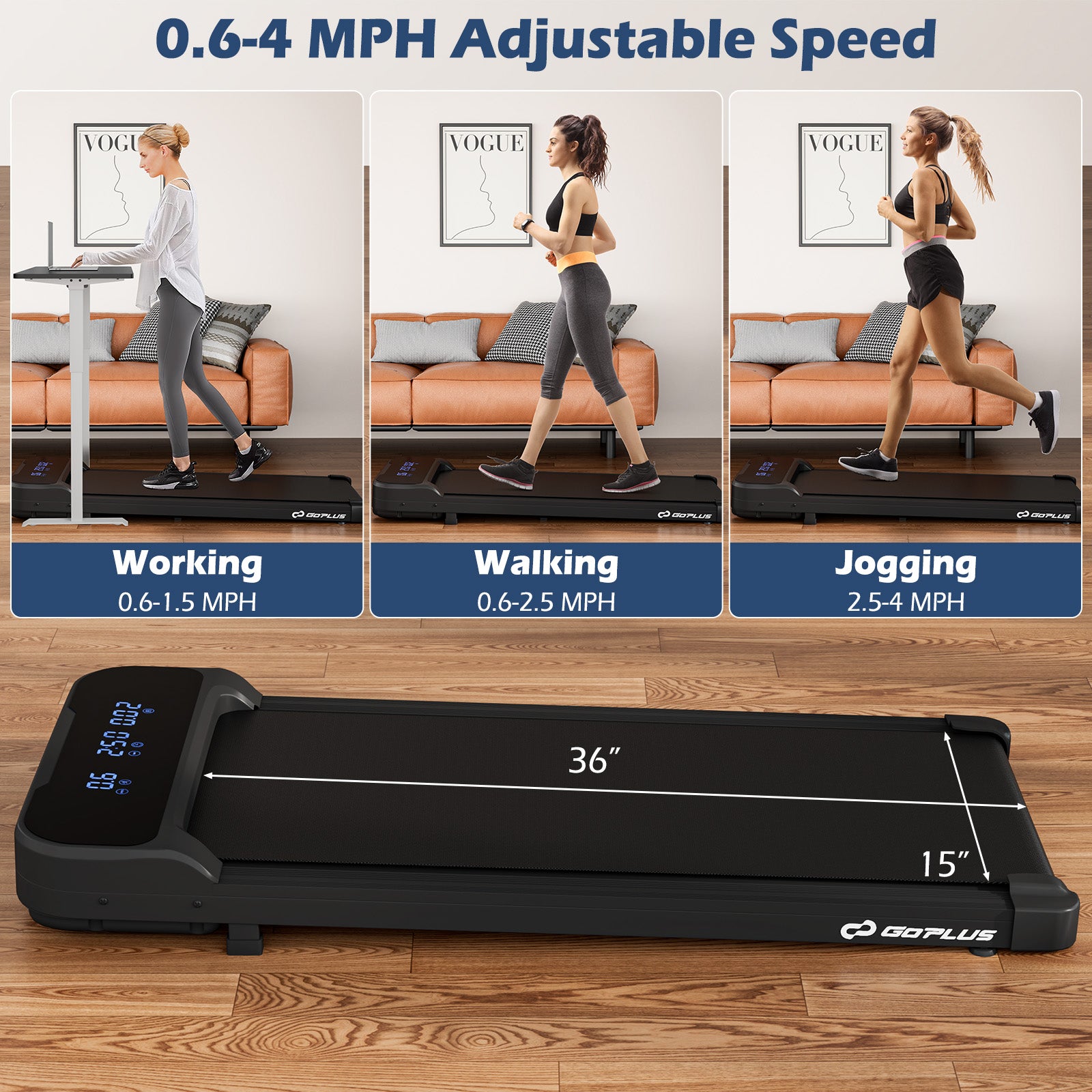 2.5HP Under Desk Treadmill with Remote Control and 3 Countdown Modes, Black Treadmills at Gallery Canada