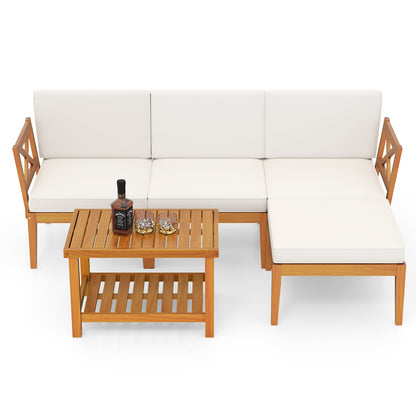 Acacia Wood Patio Furniture Set, 5 Pieces, 2-Tier Coffee Table, White Patio Conversation Sets at Gallery Canada