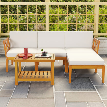 Acacia Wood Patio Furniture Set, 5 Pieces, 2-Tier Coffee Table, White Patio Conversation Sets at Gallery Canada