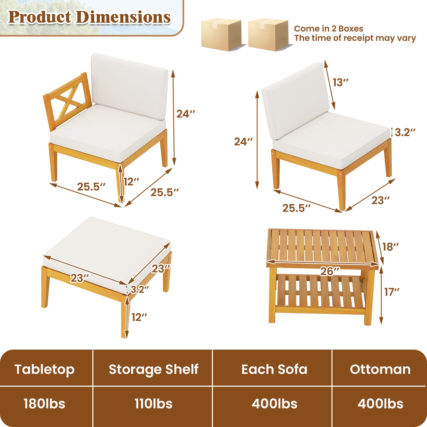 Acacia Wood Patio Furniture Set, 5 Pieces, 2-Tier Coffee Table, White Patio Conversation Sets at Gallery Canada