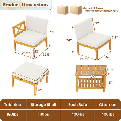 Acacia Wood Patio Furniture Set, 5 Pieces, 2-Tier Coffee Table, White Patio Conversation Sets at Gallery Canada