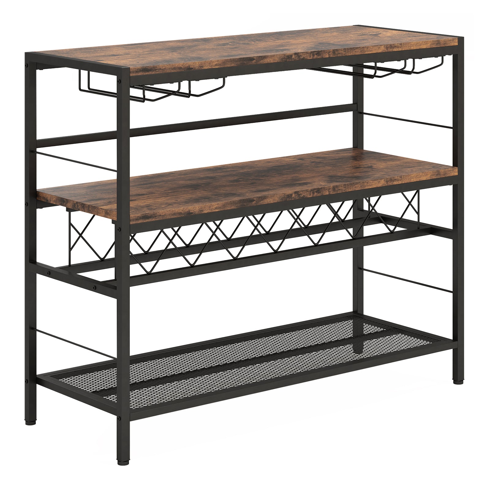 41 Inch 4-Tier Bar Table with Wine Rack and 4 Rows of Glass Holders, Rustic Brown Wine Racks at Gallery Canada