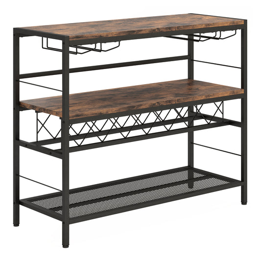 41 Inch 4-Tier Bar Table, Wine Rack, 4 Glass Holders, Rustic Brown Wine Racks Rustic Brown at Gallery Canada