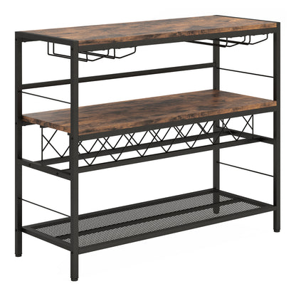 41 Inch 4-Tier Bar Table, Wine Rack, 4 Glass Holders, Rustic Brown Wine Racks at Gallery Canada
