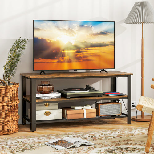 Industrial TV Stand up to 50 Inches with Power Outlets and USB Ports, Rustic Brown
