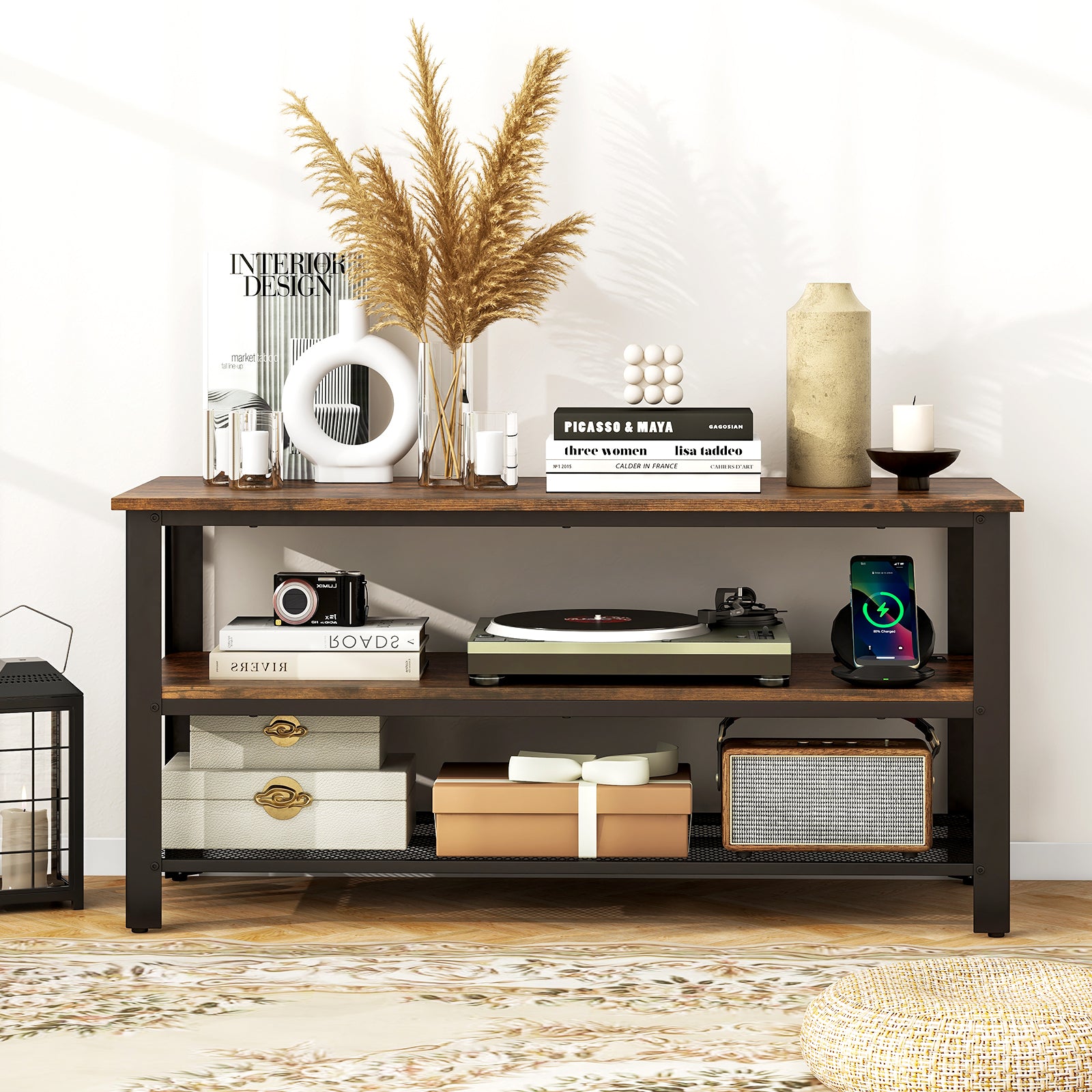 Industrial TV Stand up to 50 Inches with Power Outlets and USB Ports, Rustic Brown Entertainment Centers & TV Stands at Gallery Canada