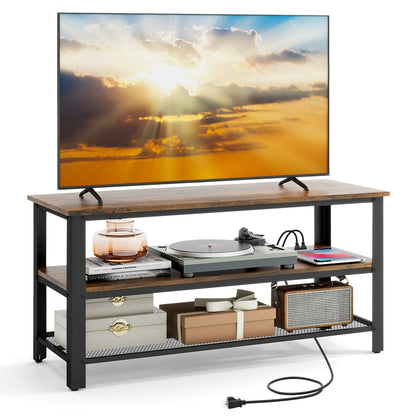 Industrial TV Stand, 50 Inches, Power Outlets, USB Ports, Rustic Brown