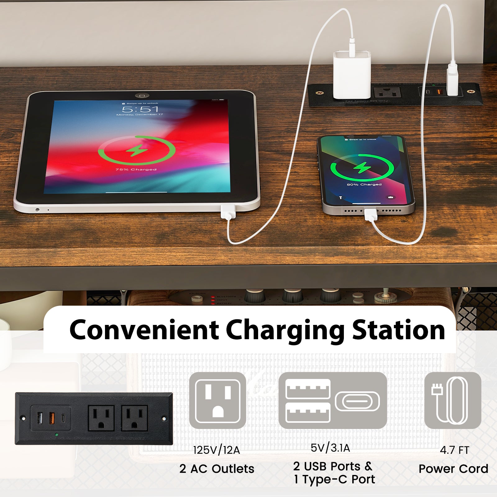 Industrial TV Stand up to 50 Inches with Power Outlets and USB Ports, Rustic Brown Entertainment Centers & TV Stands at Gallery Canada