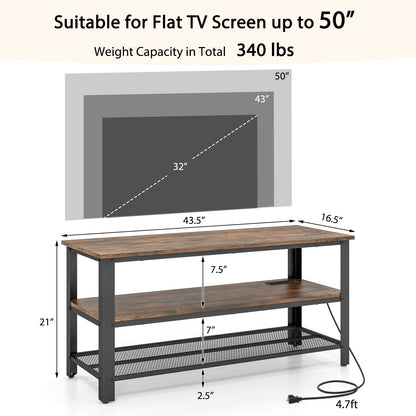 Industrial TV Stand up to 50 Inches with Power Outlets and USB Ports, Rustic Brown Entertainment Centers & TV Stands at Gallery Canada