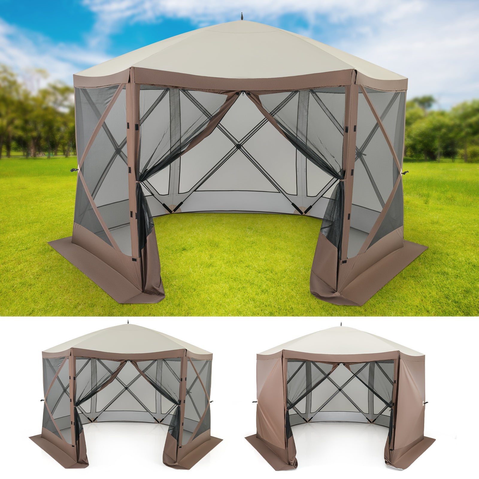 Pop-up Gazebo 6-sided Instant Setup Screen House Hub Tent with Mesh Netting Walls, Coffee Tents at Gallery Canada