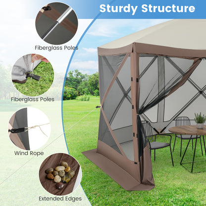 Pop-up Gazebo 6-sided Instant Setup Screen House Hub Tent with Mesh Netting Walls, Coffee Tents at Gallery Canada