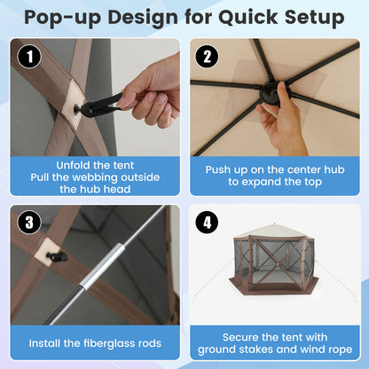 Pop-up Gazebo 6-sided Instant Setup Screen House Hub Tent with Mesh Netting Walls, Coffee Tents at Gallery Canada