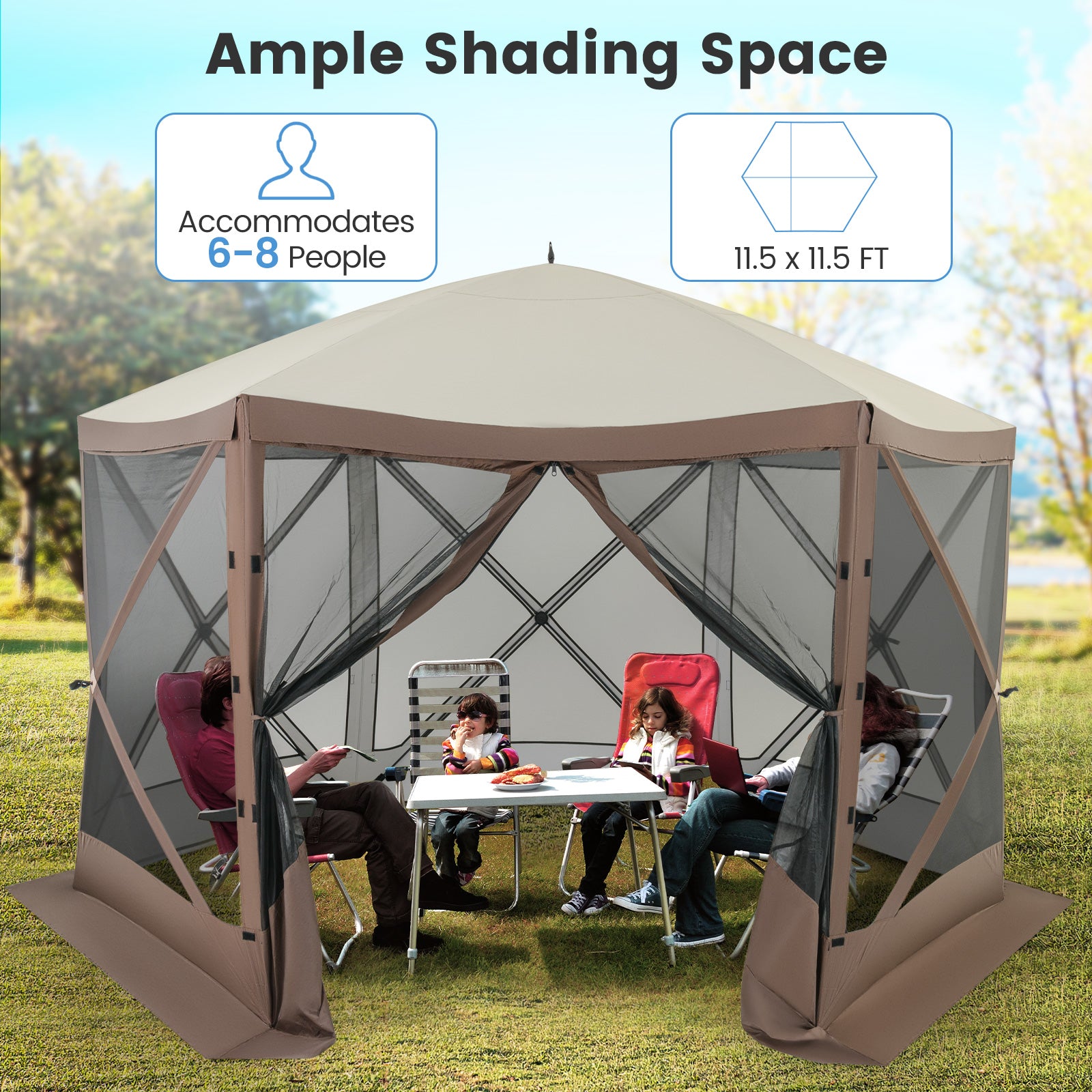 Pop-up Gazebo 6-sided Instant Setup Screen House Hub Tent with Mesh Netting Walls, Coffee Tents at Gallery Canada