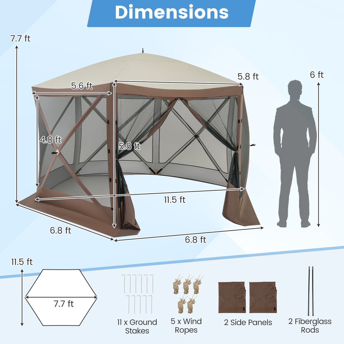 Pop-up Gazebo 6-sided Instant Setup Screen House Hub Tent with Mesh Netting Walls, Coffee Tents at Gallery Canada