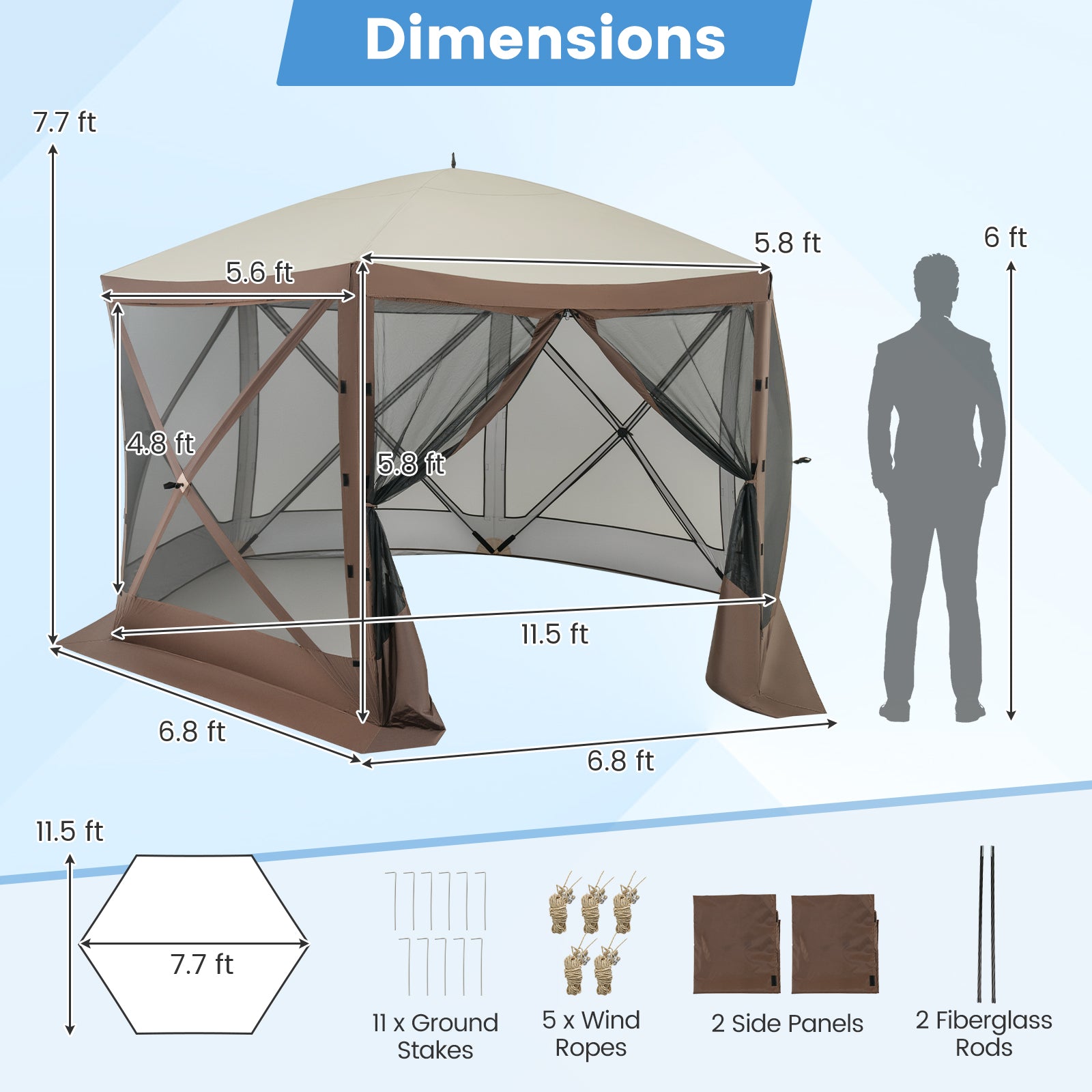 Pop-up Gazebo 6-sided Instant Setup Screen House Hub Tent with Mesh Netting Walls, Coffee Tents at Gallery Canada