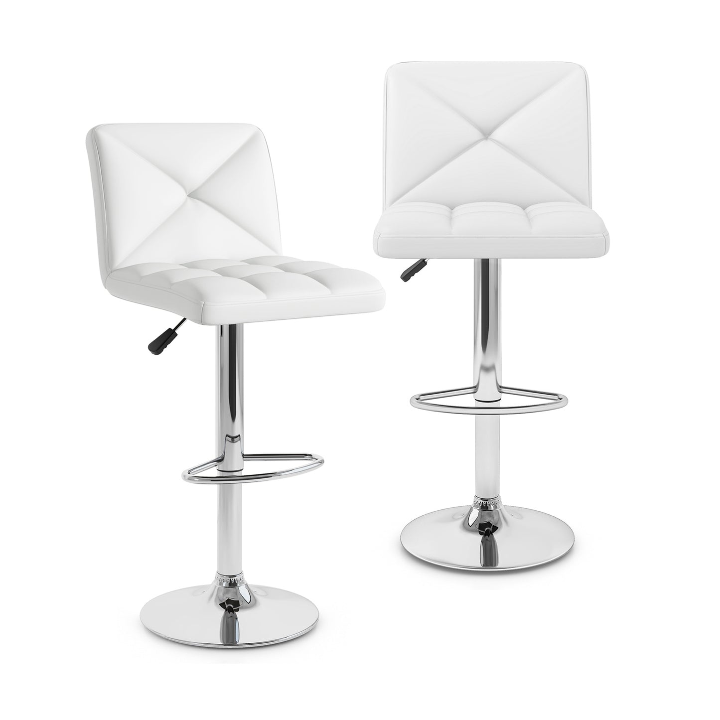 PU Leather Upholstered Bar Stools Set of 2 with Back and Adjustable Height, White Bar Stools White at Gallery Canada