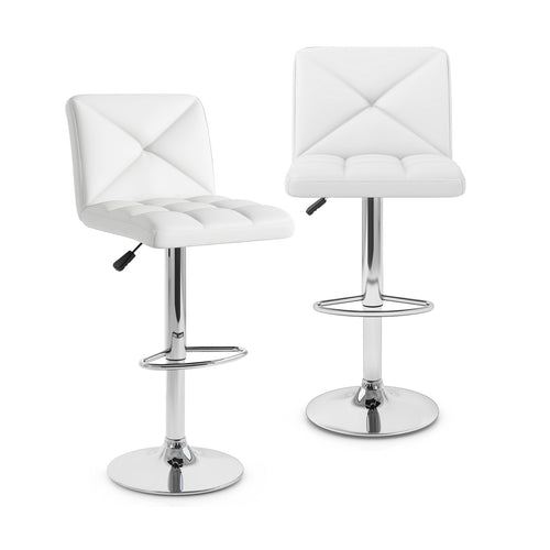 PU Leather Upholstered Bar Stools Set of 2 with Back and Adjustable Height, White