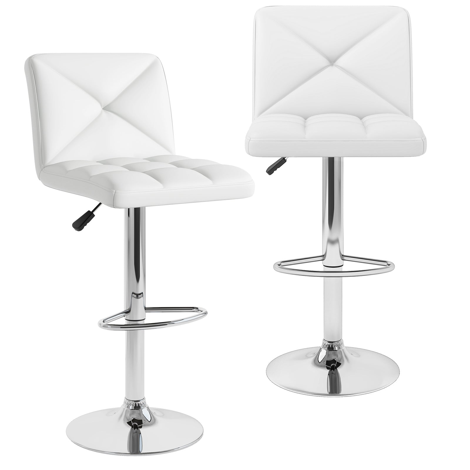 PU Leather Upholstered Bar Stools Set of 2 with Back and Adjustable Height, White Bar Stools at Gallery Canada