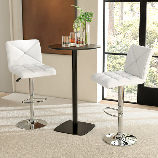 PU Leather Bar Stools Set Of 2, Adjustable Height, White