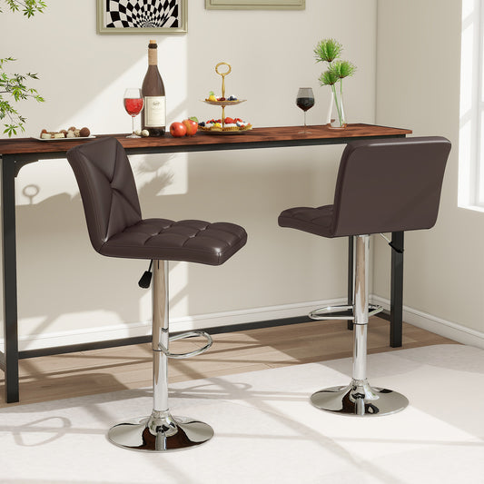 PU Leather Upholstered Bar Stools Set of 2 with Back and Adjustable Height, Brown Bar Stools Brown at Gallery Canada
