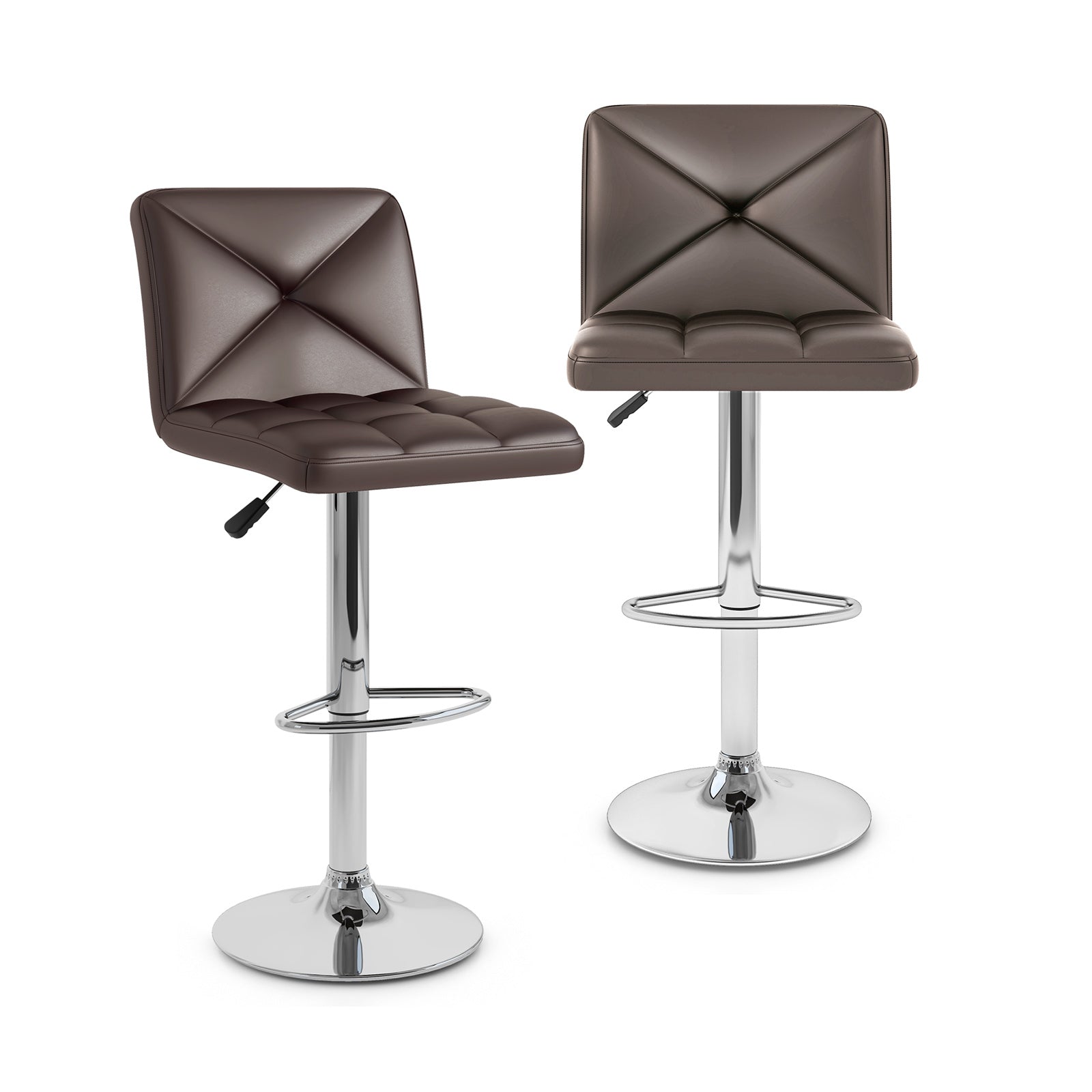 PU Leather Upholstered Bar Stools Set of 2 with Back and Adjustable Height, Brown Bar Stools at Gallery Canada