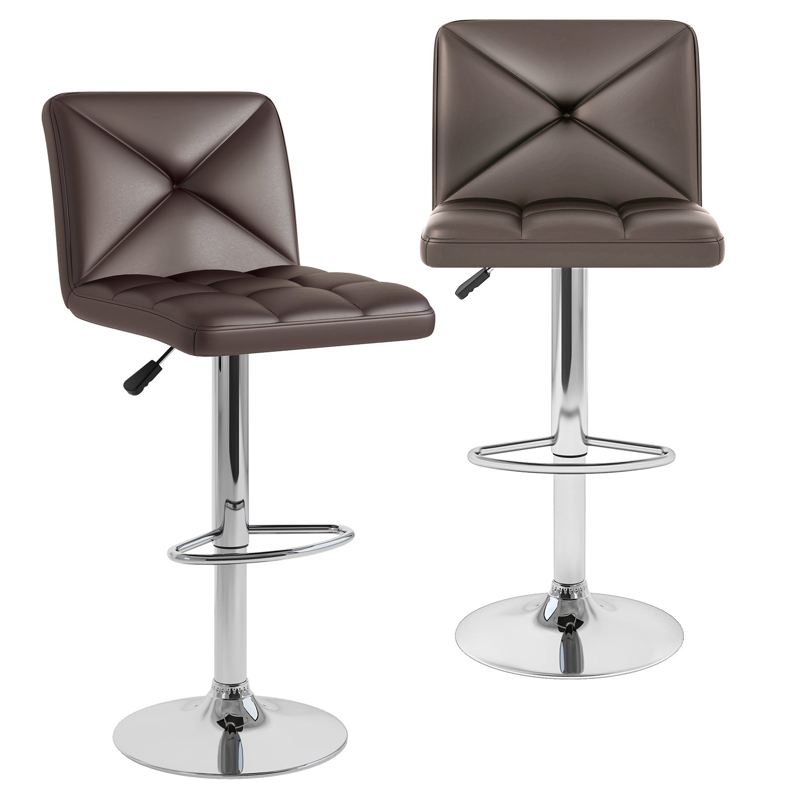 PU Leather Upholstered Bar Stools Set of 2 with Back and Adjustable Height, Brown Bar Stools at Gallery Canada