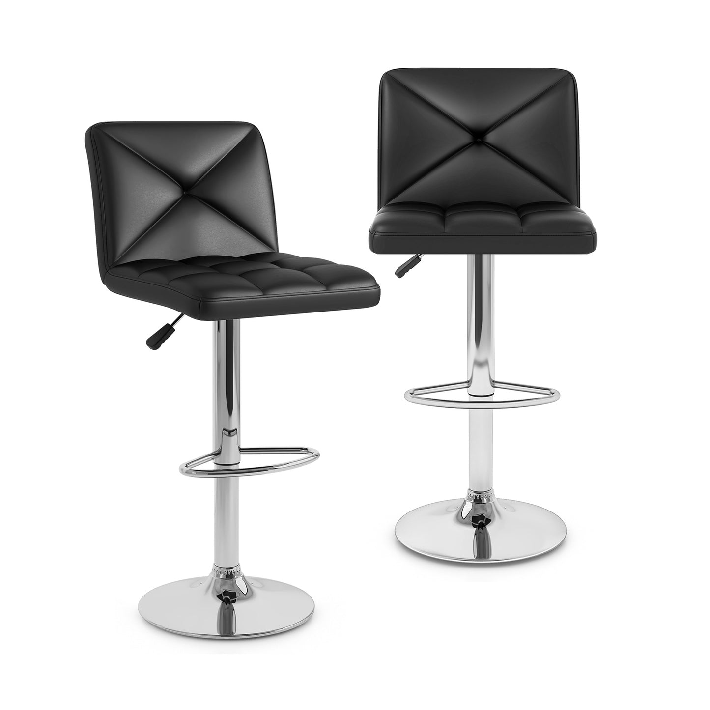 PU Leather Upholstered Bar Stools Set of 2 with Back and Adjustable Height, Black Bar Stools at Gallery Canada