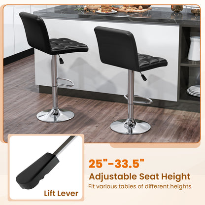 PU Leather Bar Stools Set of 2, Adjustable Height, Black Bar Stools at Gallery Canada