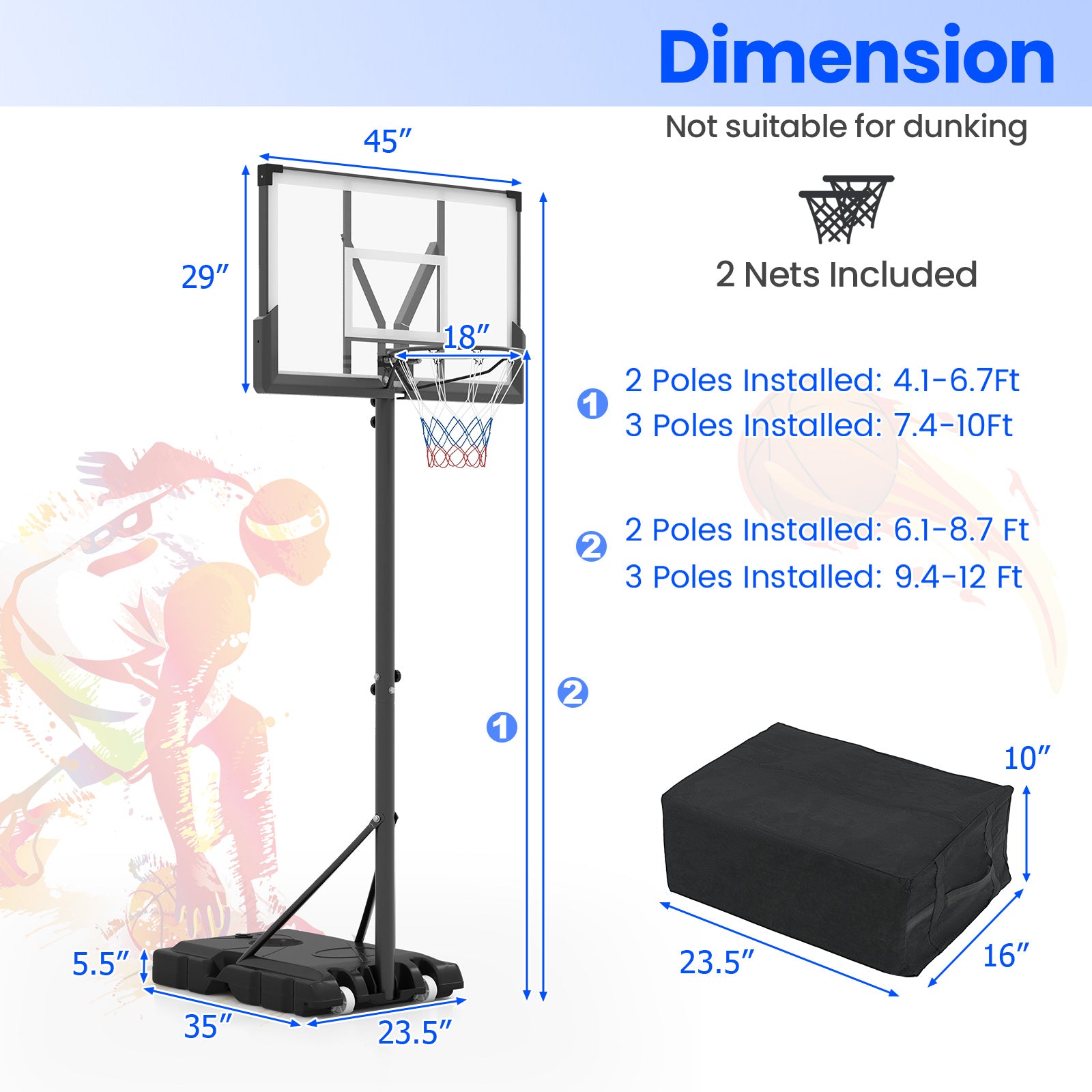Portable Basketball Hoop Outdoor Basketball Goal System Adjustable for Kids Teens Adults Sport Equipments at Gallery Canada
