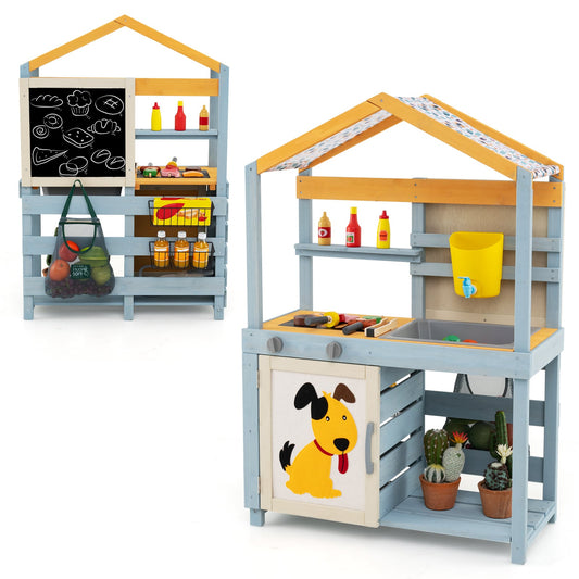 2 In 1 Wooden Mud Kitchen, Removable Water Box, Gray Play Kitchen Sets Gray at Gallery Canada