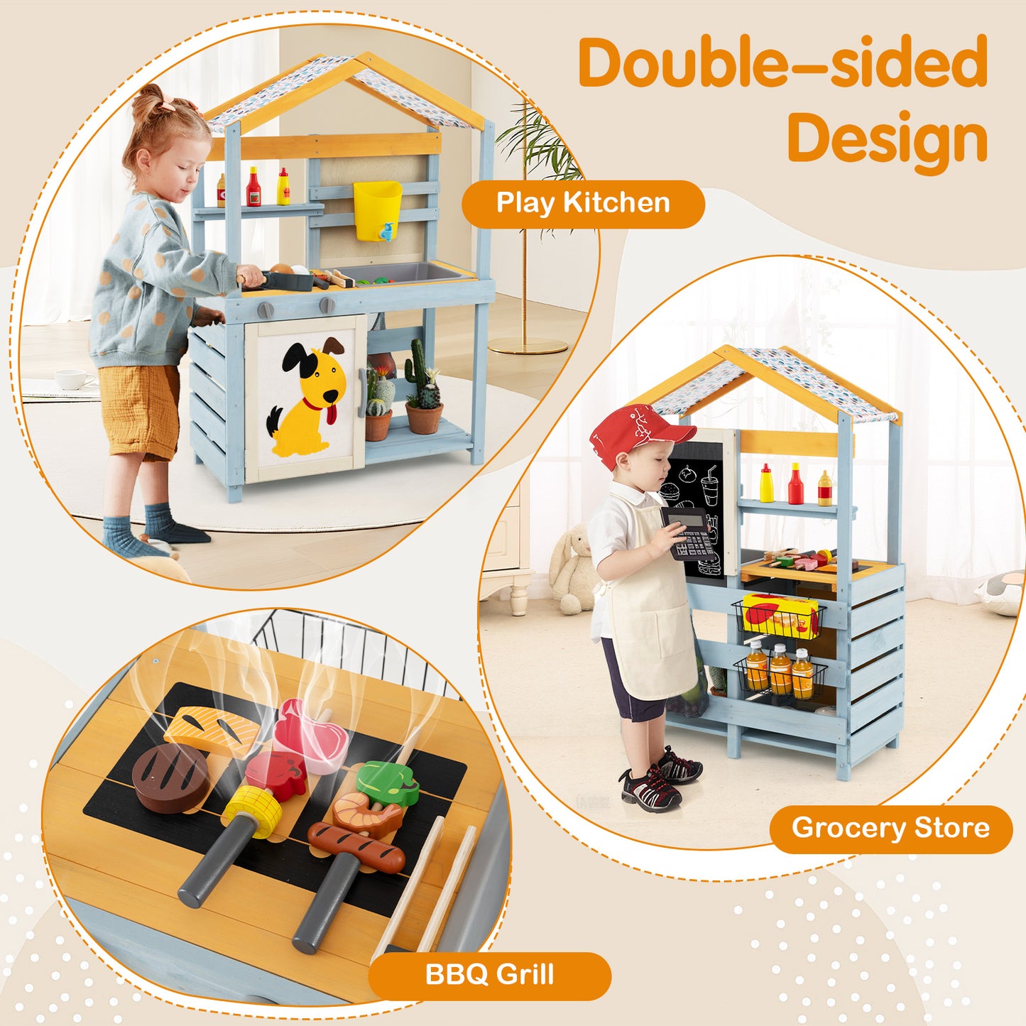 2 in 1 Wooden Mud Kitchen with Removable Water Box and Storage Bag, Gray Play Kitchen Sets at Gallery Canada