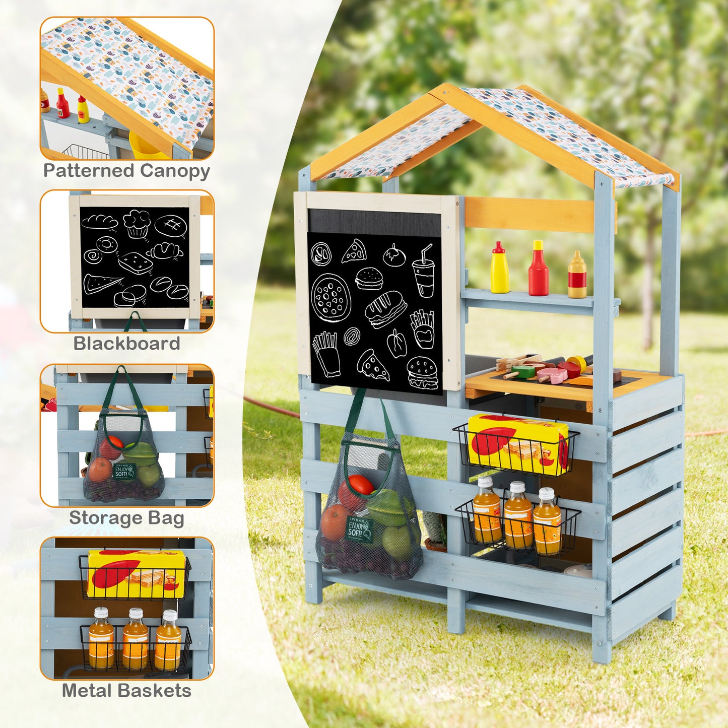 2 in 1 Wooden Mud Kitchen with Removable Water Box and Storage Bag, Gray Play Kitchen Sets at Gallery Canada