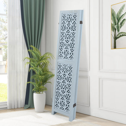 4/6 Panel Wooden Room Divider with Carved Cutout Pattern and Solid Wood Frame-6 Panel, Blue Room Dividers at Gallery Canada