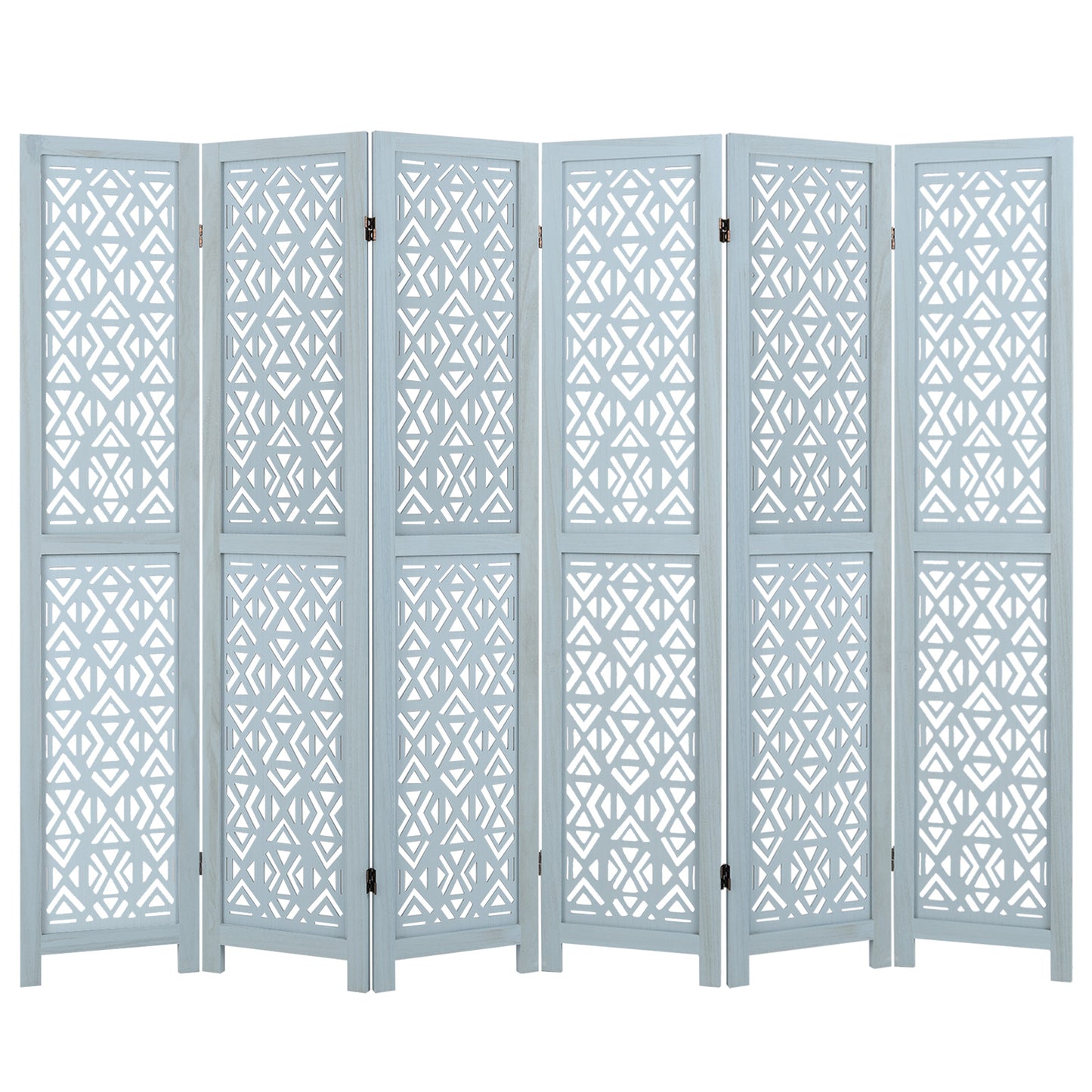 4/6 Panel Wooden Room Divider with Carved Cutout Pattern and Solid Wood Frame-6 Panel, Blue Room Dividers Blue - 6 Panel at Gallery Canada
