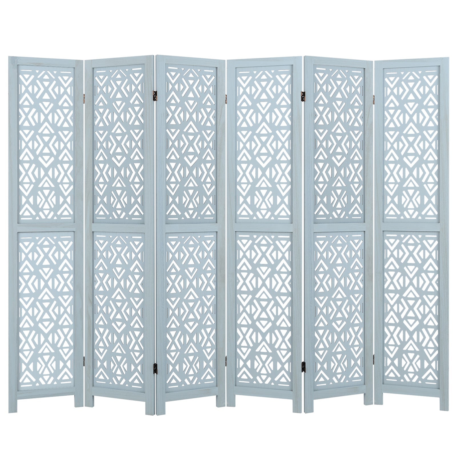 4/6 Panel Wooden Room Divider with Carved Cutout Pattern and Solid Wood Frame-6 Panel, Blue Room Dividers at Gallery Canada