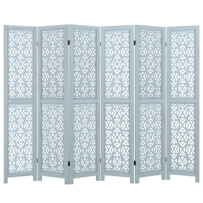4/6 Panel Wooden Room Divider with Carved Cutout Pattern and Solid Wood Frame-6 Panel, Blue Room Dividers at Gallery Canada