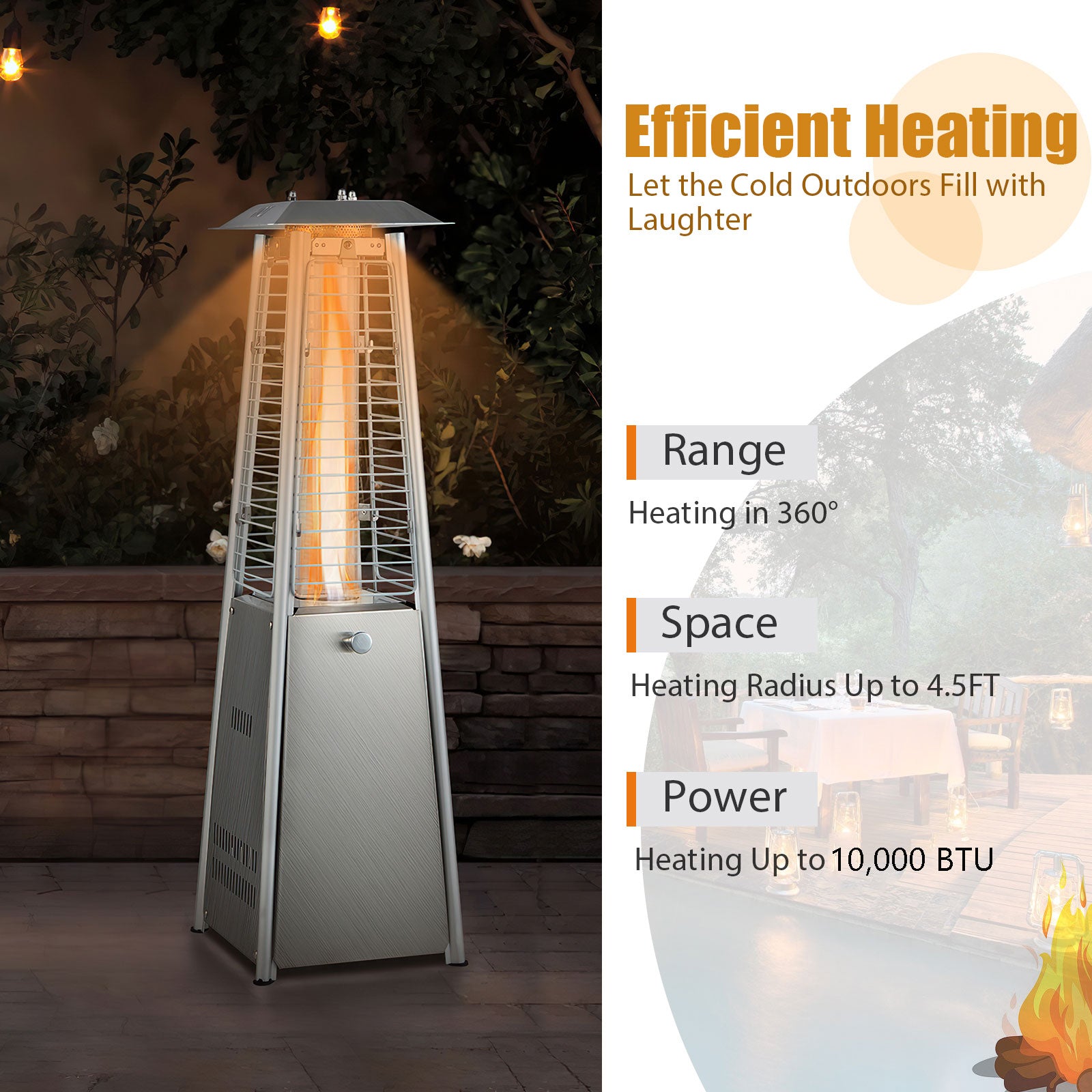 Portable Tabletop Patio Heater, 10000 BTU, Glass Tube, Silver Patio Heaters at Gallery Canada