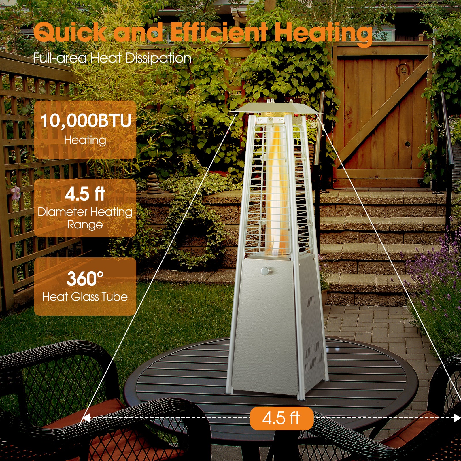 Portable Tabletop Patio Heater, 10000 BTU, Glass Tube, Silver Patio Heaters at Gallery Canada