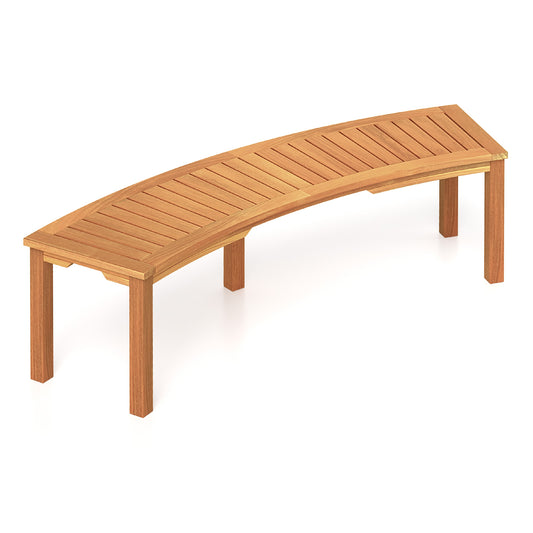 Curved Acacia Wood Fire Pit Bench, Slatted Seat, 1 Piece, Natural