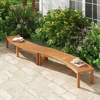Outdoor Curved Acacia Wood Fire Pit Bench with Slatted Seat-Set of 2, Natural Outdoor Benches at Gallery Canada