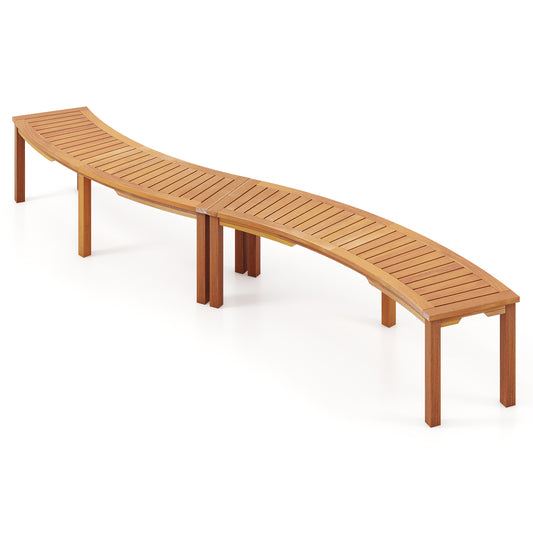 Curved Acacia Wood Fire Pit Bench, Slatted Seat, Set of 2, Natural