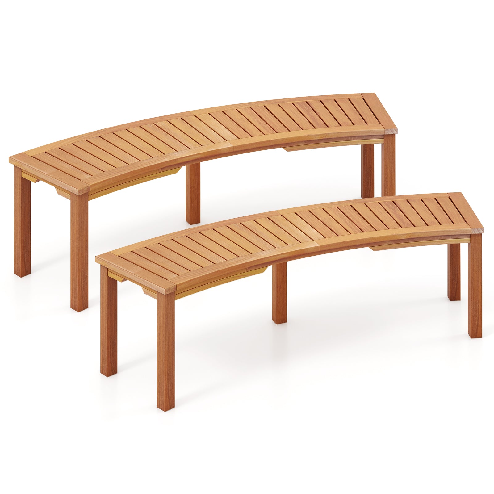 Outdoor Curved Acacia Wood Fire Pit Bench with Slatted Seat-Set of 2, Natural Outdoor Benches at Gallery Canada