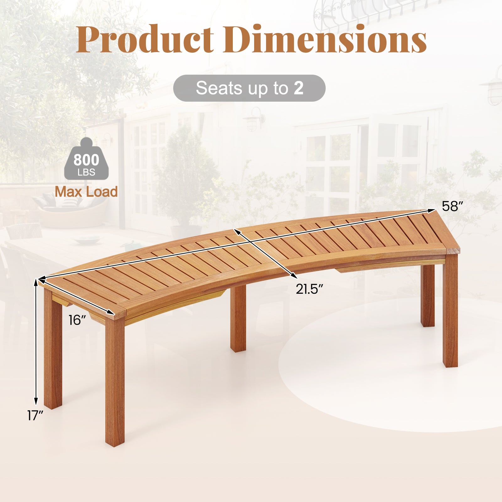 Outdoor Curved Acacia Wood Fire Pit Bench with Slatted Seat-Set of 2, Natural Outdoor Benches at Gallery Canada
